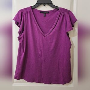White House Black Market Purple V-Neck Short Sleeve Top